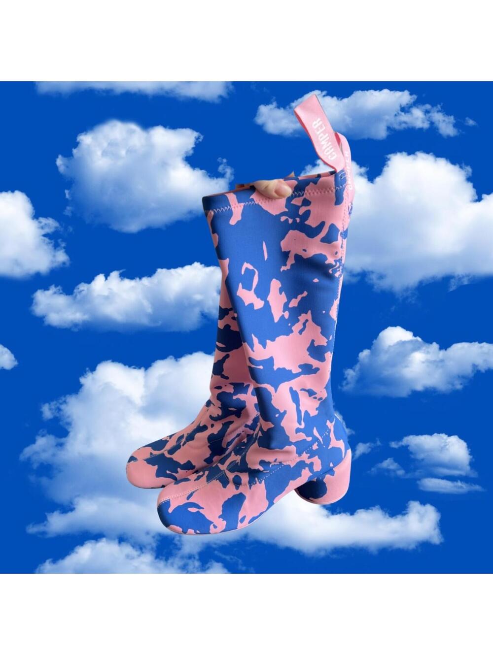 Camper Niki Pink and Blue Abstract Print Knee-High Rain Boots EU 37